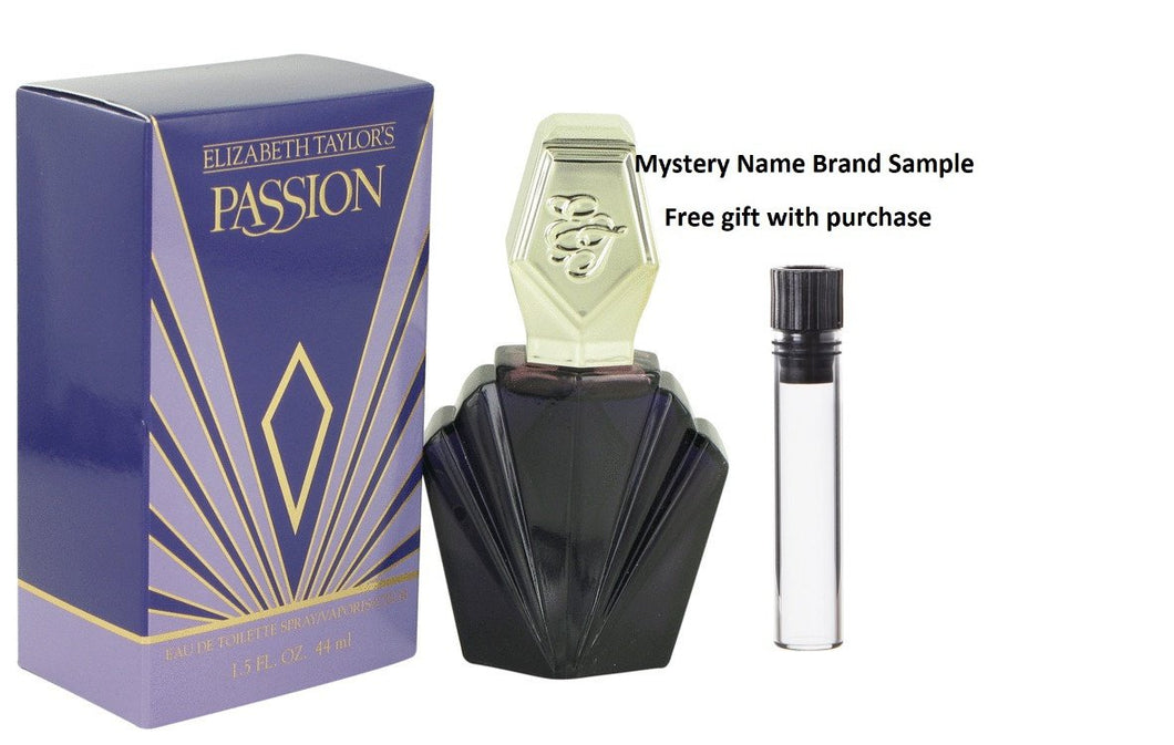 PASSION by Elizabeth Taylor Eau De Toilette Spray 1.5 oz And a Mystery Name brand sample vile