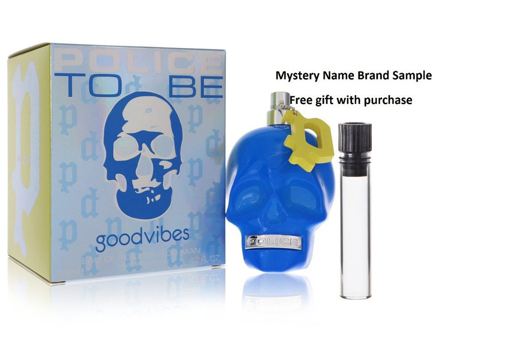 Police To Be Good Vibes by Police Colognes Eau De Toilette Spray 4.2 oz And a Mystery Name brand sample vile