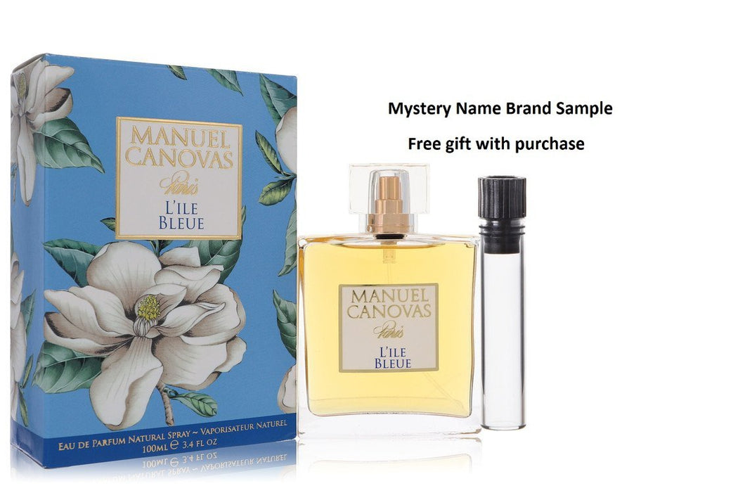 L'ile Bleue by Manuel Canovas Eau De Parfum Spray 3.4 oz And a Mystery Name brand sample vile