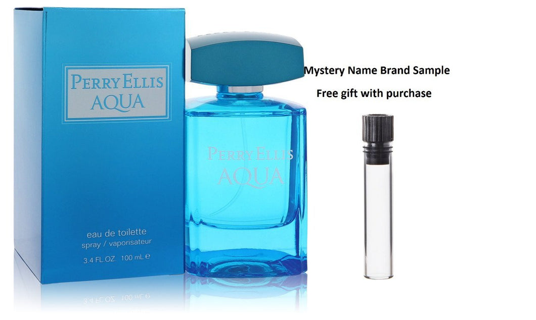 Perry Ellis Aqua by Perry Ellis Eau De Toilette Spray 3.4 oz And a Mystery Name brand sample vile