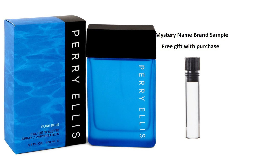 Perry Ellis Pure Blue by Perry Ellis Eau De Toilette Spray 3.4 oz And a Mystery Name brand sample vile