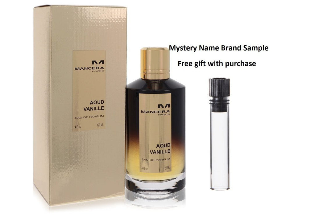 Mancera Aoud Vanille by Mancera Eau De Parfum Spray (Unisex) 4 oz And a Mystery Name brand sample vile