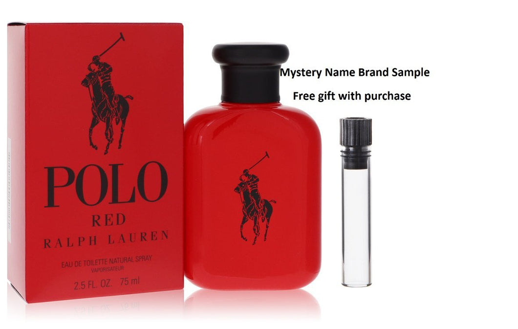 Polo Red by Ralph Lauren Eau De Toilette Spray 2.5 oz And a Mystery Name brand sample vile