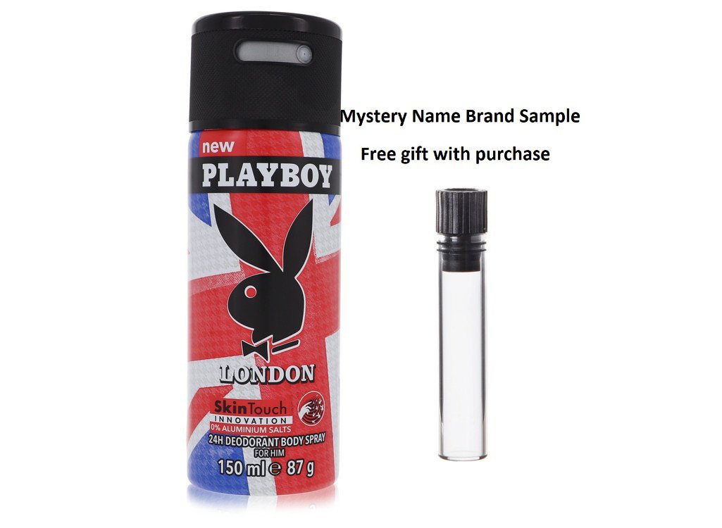Playboy London by Playboy Deodorant Spray 5 oz And a Mystery Name brand sample vile