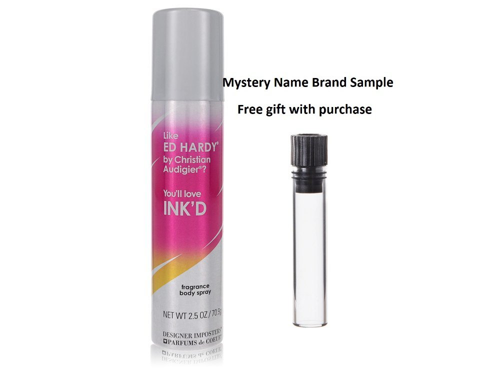 Designer Imposters Ink'd by Parfums De Coeur Body Spray 2.5 oz And a Mystery Name brand sample vile