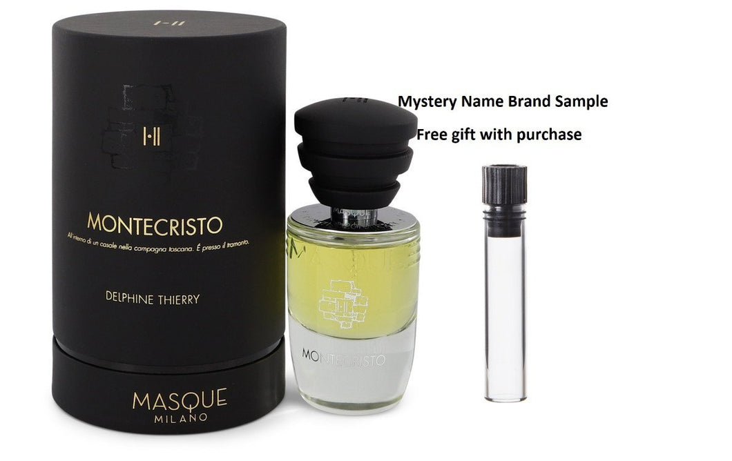 Montecristo by Masque Milano Eau De Parfum Spray (Unisex) 1.18 oz And a Mystery Name brand sample vile