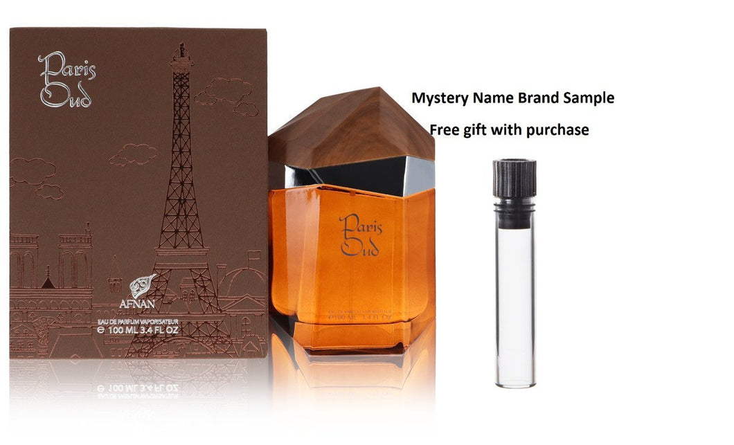 Paris Oud  by Afnan Eau De Parfum Spray 3.4 oz And a Mystery Name brand sample vile