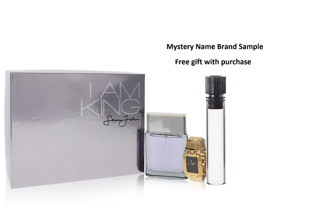 I Am King by Sean John Gift Set -- 3.4 oz Eau De Toilette Spray + Watch And a Mystery Name brand sample vile