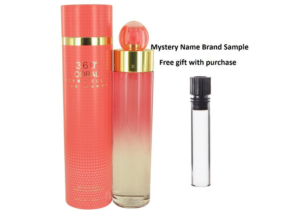 Perry Ellis 360 Coral by Perry Ellis Eau De Parfum Spray 6.7 oz And a Mystery Name brand sample vile