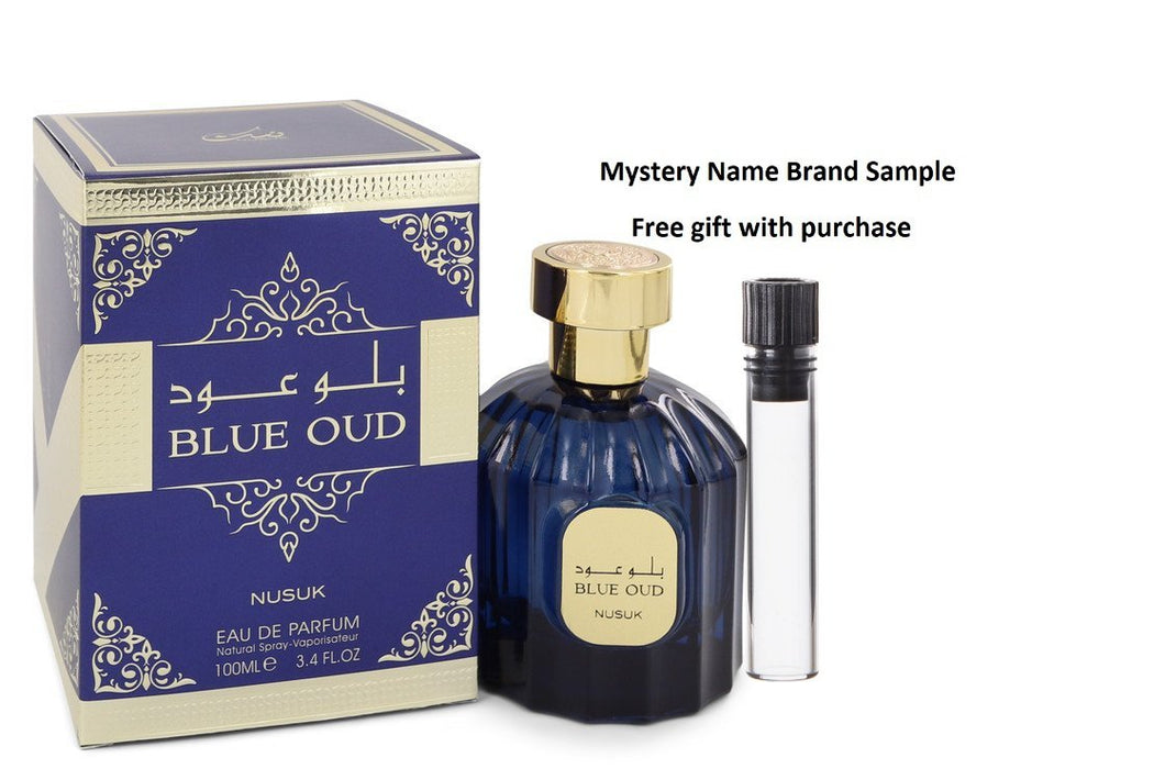 Nusuk Blue Oud by Nusuk Eau De Parfum Spray (Unisex) 3.4 oz And a Mystery Name brand sample vile