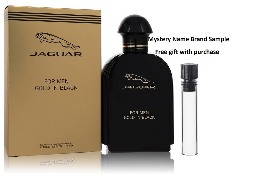 Jaguar Gold In Black by Jaguar Eau De Toilette Spray 3.4 oz And a Mystery Name brand sample vile