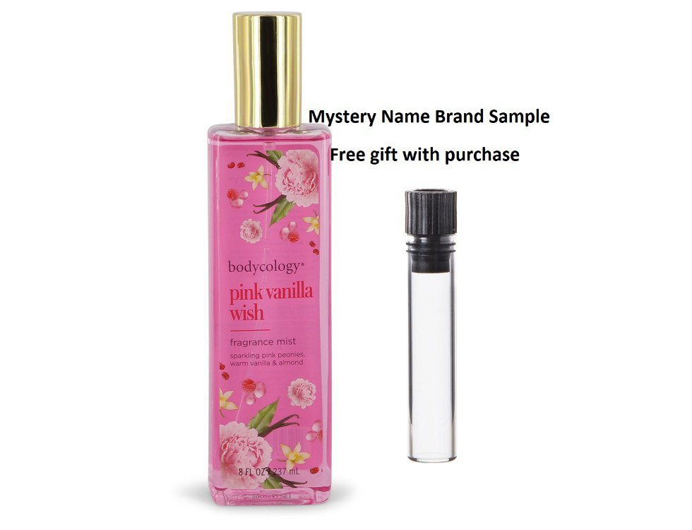 Bodycology Pink Vanilla Wish by Bodycology Fragrance Mist Spray 8 oz And a Mystery Name brand sample vile