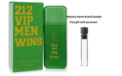 212 Vip Wins by Carolina Herrera Eau De Parfum Spray (Limited Edition) 3.4 oz And a Mystery Name brand sample vile