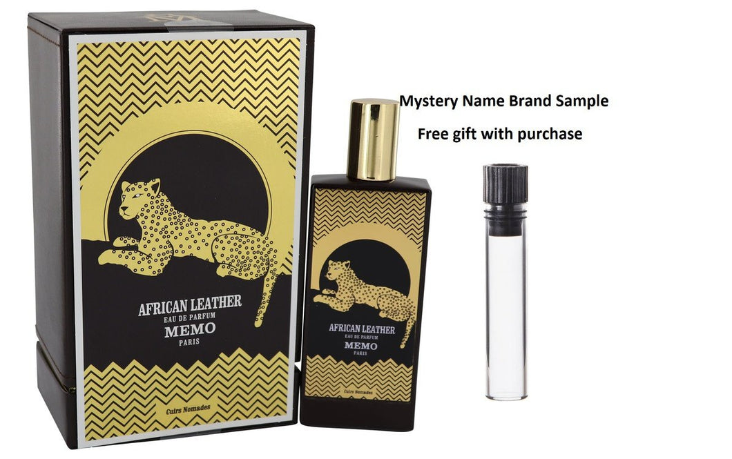 African Leather by Memo Eau De Parfum Spray (Unisex) 2.5 oz And a Mystery Name brand sample vile