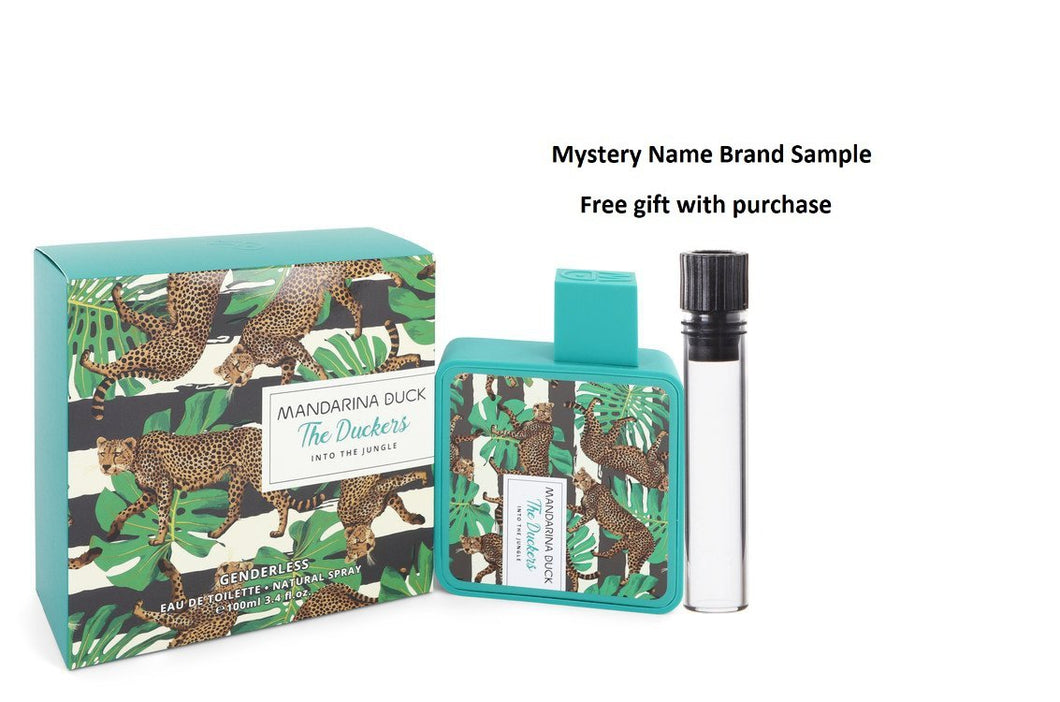 Into The Jungle by Mandarina Duck Eau De Toilette Spray (Unisex) 3.4 oz And a Mystery Name brand sample vile