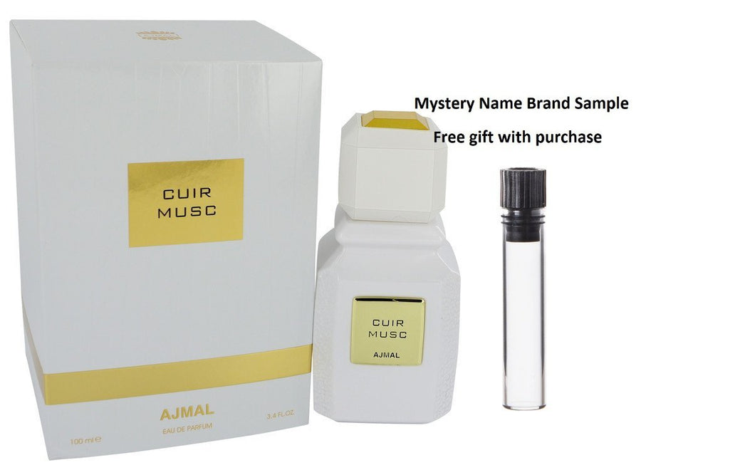 Ajmal Cuir Musc by Ajmal Eau De Parfum Spray (Unisex) 3.4 oz And a Mystery Name brand sample vile