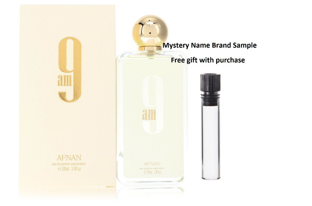 Afnan 9am by Afnan Eau De Parfum Spray (Unisex) 3.4 oz And a Mystery Name brand sample vile