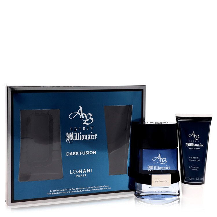 Spirit Millionaire Dark Fusion by Lomani Gift Set -- 3.3 oz Eau De Parfum Spray + 3.3 oz Shower Gel For Men