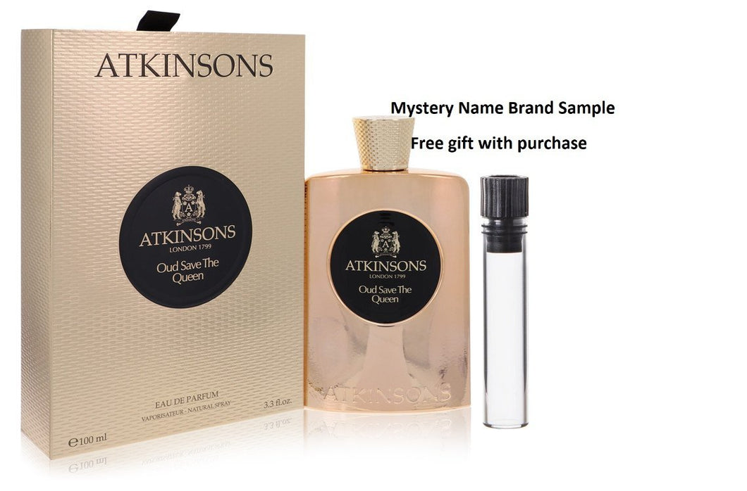 Oud Save The Queen by Atkinsons Eau De Parfum Spray 3.3 oz And a Mystery Name brand sample vile