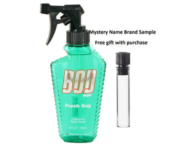 Bod Man Fresh Guy by Parfums De Coeur Fragrance Body Spray 8 oz And a Mystery Name brand sample vile