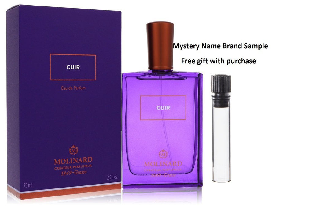 Molinard Cuir by Molinard Eau De Parfum Spray (Unisex) 2.5 oz And a Mystery Name brand sample vile