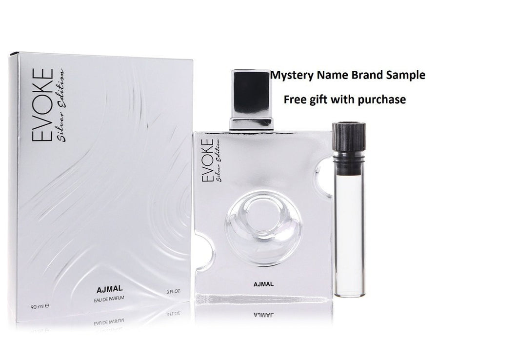 Evoke Silver Edition by Ajmal Eau De Parfum Spray 3 oz And a Mystery Name brand sample vile