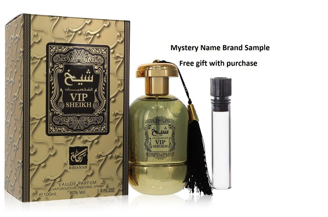 Rihanah VIP Sheikh by Rihanah Eau De Parfum Spray (Unisex) 3.4 oz And a Mystery Name brand sample vile