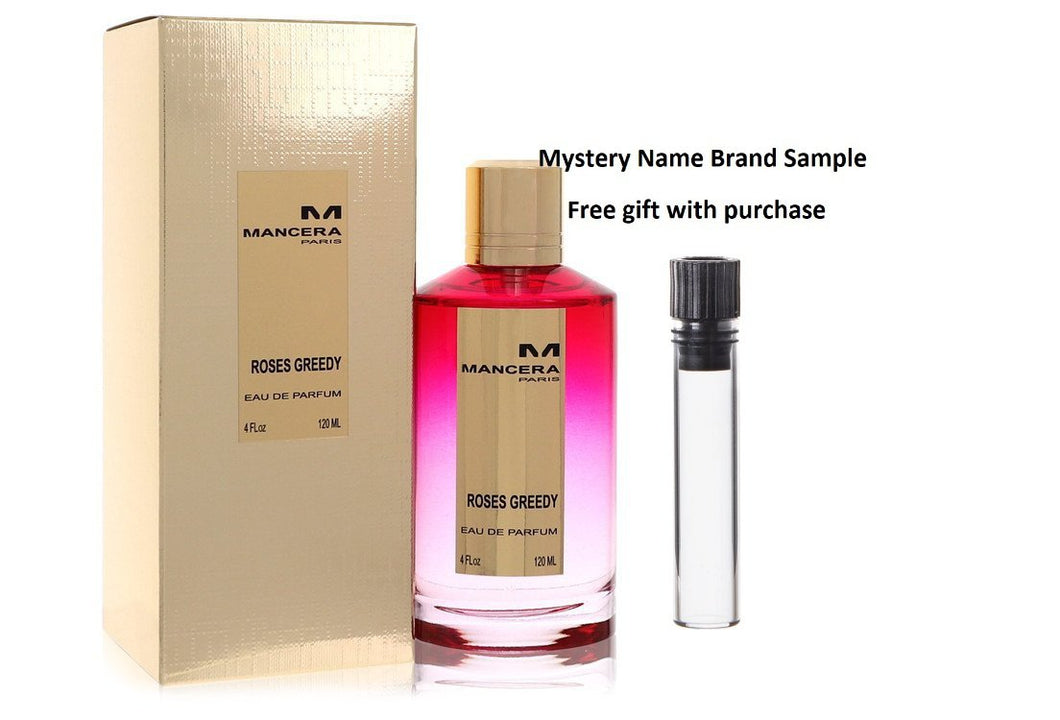 Mancera Roses Greedy by Mancera Eau De Parfum Spray (Unisex) 4 oz And a Mystery Name brand sample vile