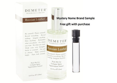 Demeter Russian Leather by Demeter Cologne Spray 4 oz And a Mystery Name brand sample vile