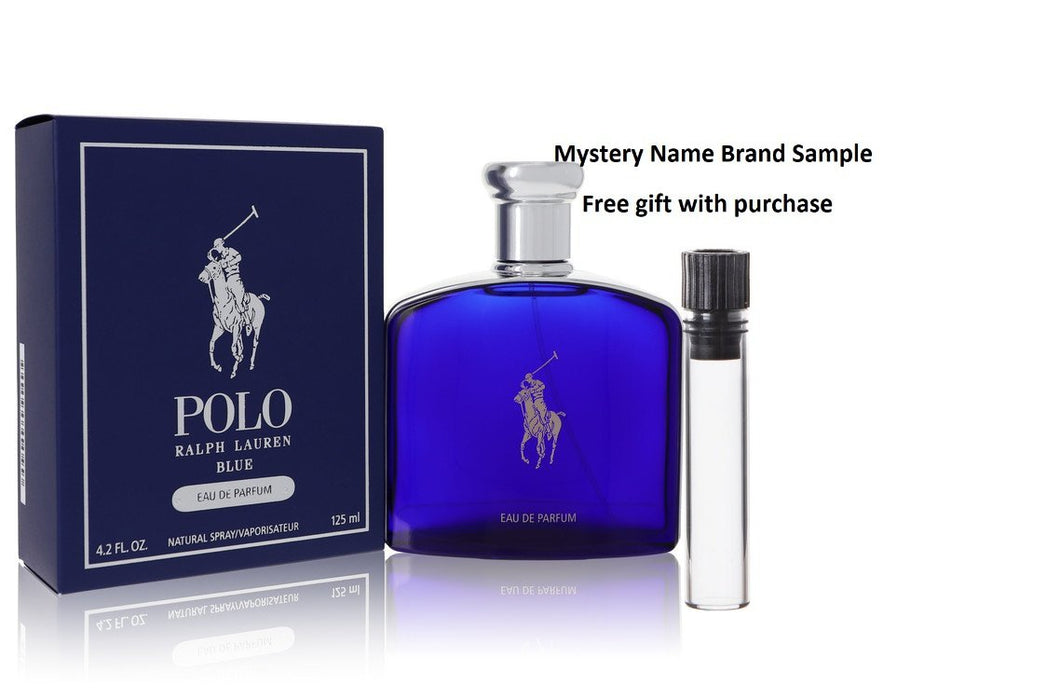 Polo Blue by Ralph Lauren Eau De Parfum Spray 4.2 oz And a Mystery Name brand sample vile