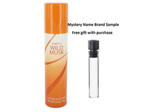 WILD MUSK by Coty Cologne Body Spray 2.5 oz And a Mystery Name brand sample vile