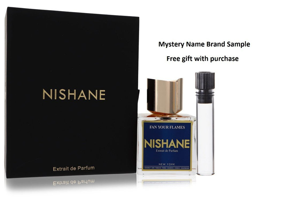 Fan Your Flames by Nishane Extrait De Parfum Spray (Unisex) 3.4 oz And a Mystery Name brand sample vile