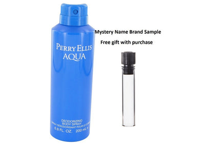 Perry Ellis Aqua by Perry Ellis Body Spray 6.8 oz And a Mystery Name brand sample vile