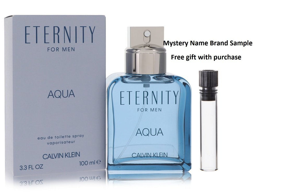 Eternity Aqua by Calvin Klein Eau De Toilette Spray 3.4 oz And a Mystery Name brand sample vile