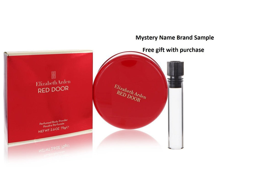 RED DOOR by Elizabeth Arden Body Powder 2.6 oz And a Mystery Name brand sample vile