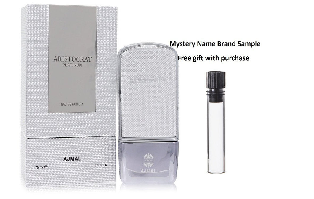 Ajmal Aristocrat Platinum by Ajmal Eau De Parfum Spray 2.5 oz And a Mystery Name brand sample vile