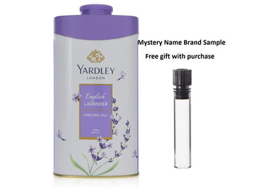 English Lavender by Yardley London Perfumed Talc 8.8 oz And a Mystery Name brand sample vile
