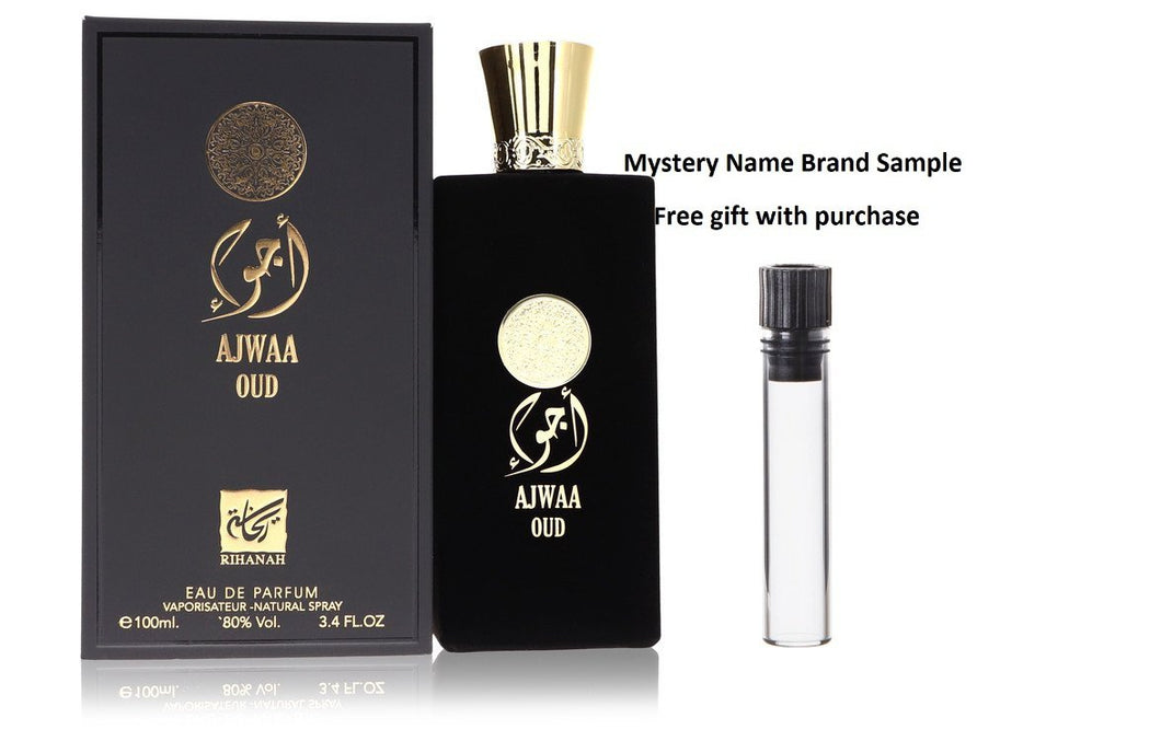 Ajwaa Oud by Rihanah Eau De Parfum Spray (Unisex) 3.4 oz And a Mystery Name brand sample vile