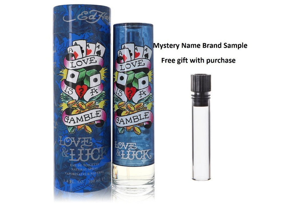 Love & Luck by Christian Audigier Eau De Toilette Spray 3.4 oz And a Mystery Name brand sample vile