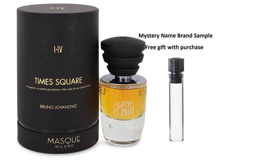 Masque Milano Times Square by Masque Milano Eau De Parfum Spray (Unisex) 1.18 oz And a Mystery Name brand sample vile