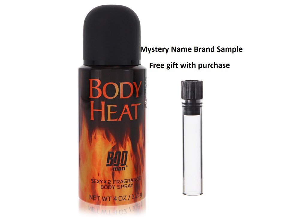 Bod Man Body Heat Sexy X2 by Parfums De Coeur Body Spray 4 oz And a Mystery Name brand sample vile