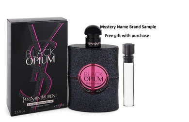 Black Opium by Yves Saint Laurent Eau De Parfum Neon Spray 2.5 oz And a Mystery Name brand sample vile