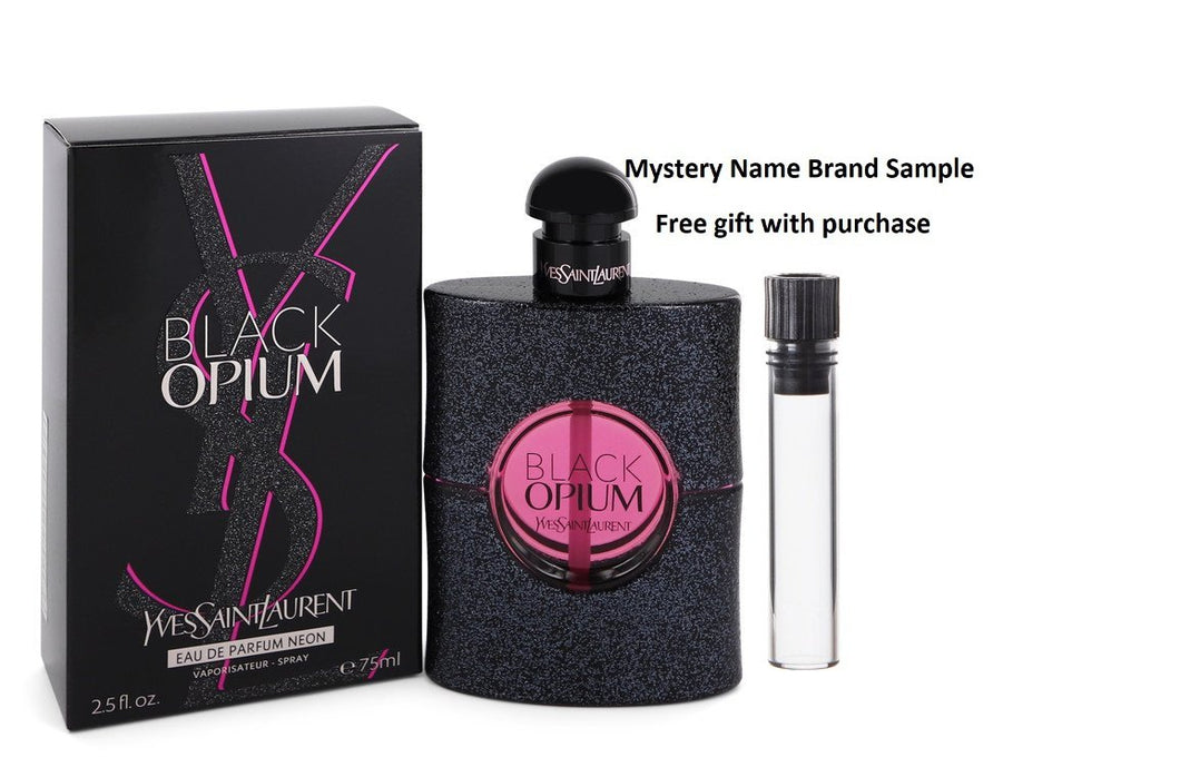 Black Opium by Yves Saint Laurent Eau De Parfum Neon Spray 2.5 oz And a Mystery Name brand sample vile