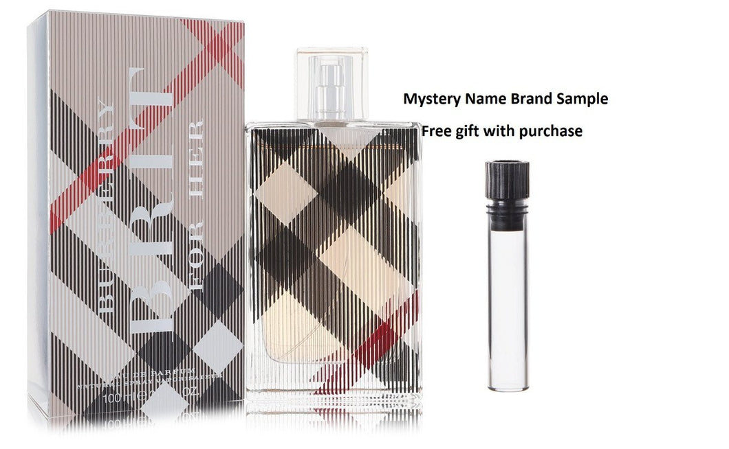 Burberry Brit by Burberry Eau De Parfum Spray 3.4 oz And a Mystery Name brand sample vile