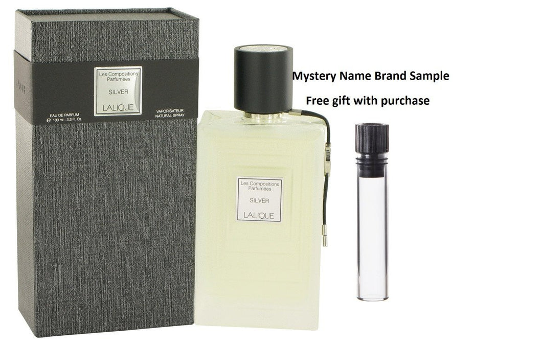 Les Compositions Parfumees Silver by Lalique Eau De Parfum Spray 3.3 oz And a Mystery Name brand sample vile