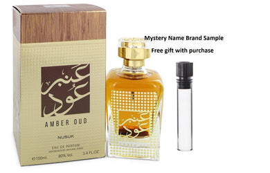 Nusuk Amber oud by Nusuk Eau De Parfum Spray 3.4 oz And a Mystery Name brand sample vile