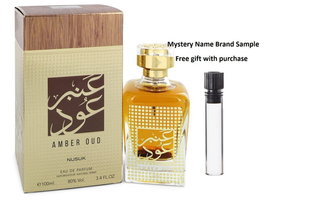 Nusuk Amber oud by Nusuk Eau De Parfum Spray 3.4 oz And a Mystery Name brand sample vile