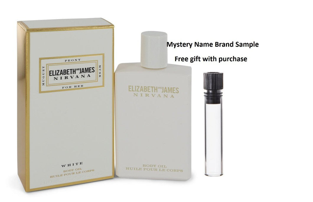 Nirvana White by Elizabeth and James Body Oil 3.4 oz And a Mystery Name brand sample vile