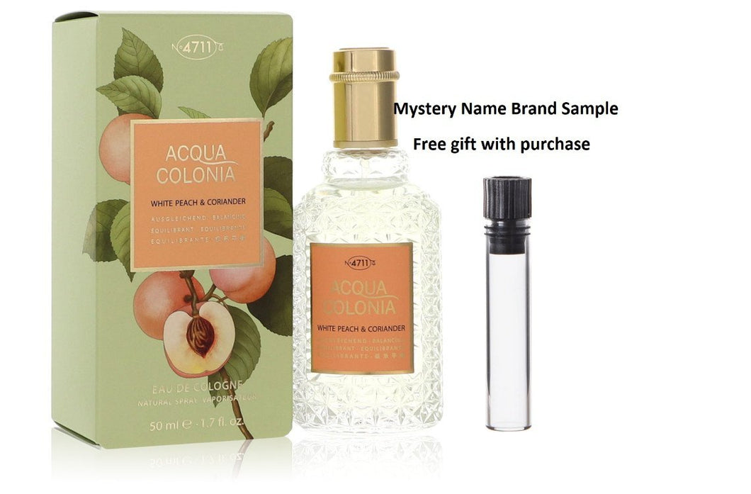 4711 Acqua Colonia White Peach & Coriander by 4711 Eau De Cologne Spray (Unisex) 1.7 oz And a Mystery Name brand sample vile