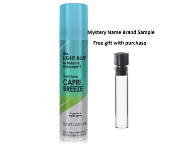 Designer Imposters Capri Breeze by Parfums De Coeur Body Spray 2.5 oz And a Mystery Name brand sample vile